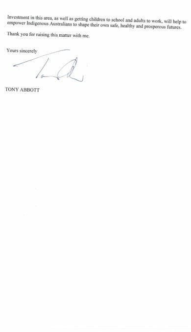 Tony Abbott letter hey sis